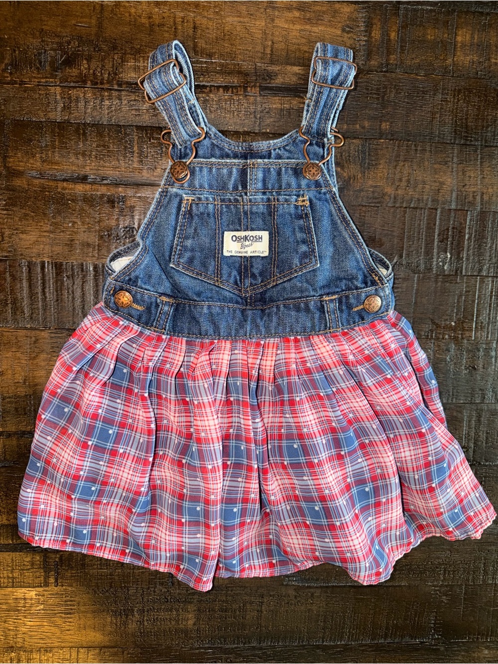 OshKosh B'gosh Denim Overall Skirt with Red and Blue Plaid